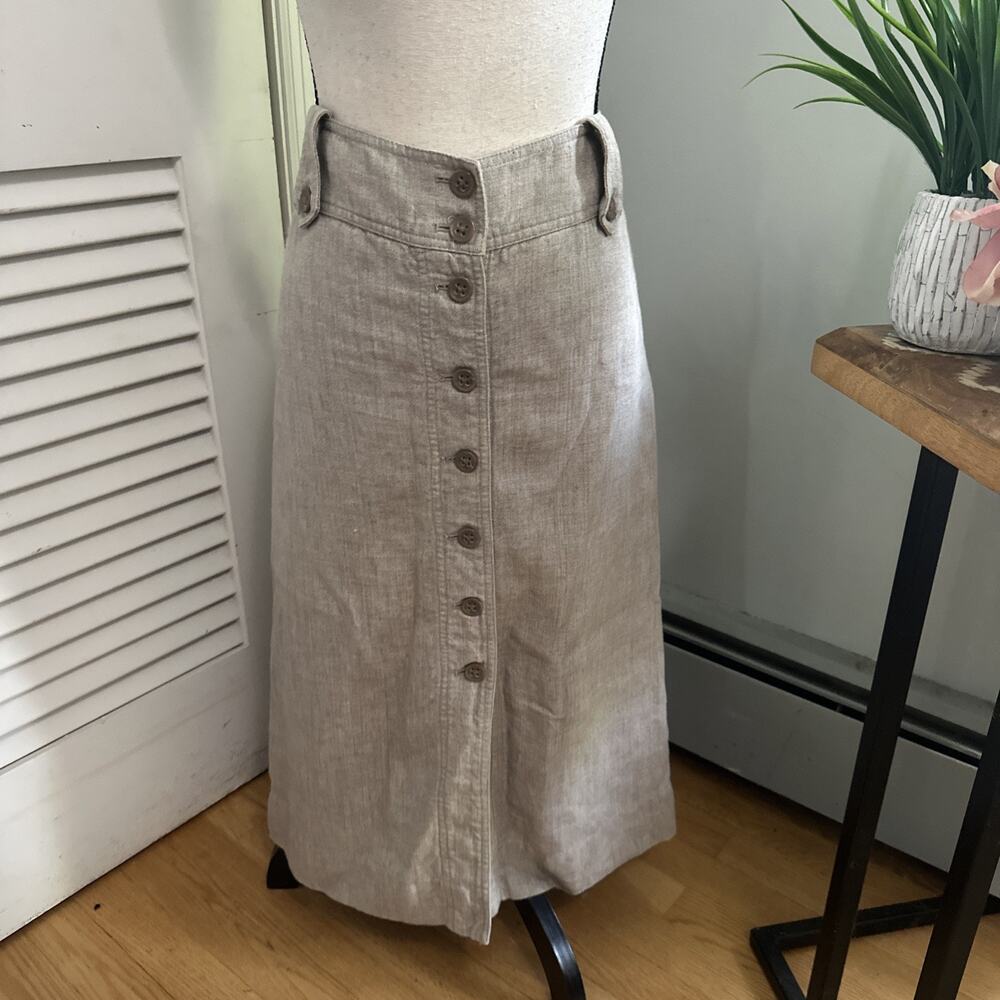 Part Two Skirt Womens US 10 Beige Linen Midi Minimalist Lagenlook Boho Chic
